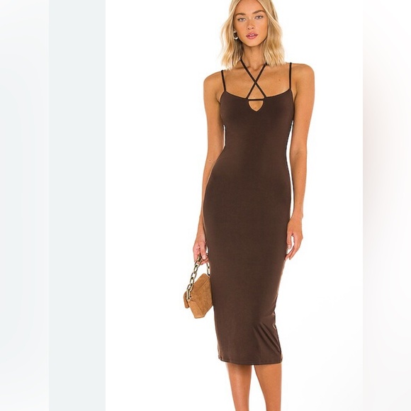 Lovers + Friends Dresses & Skirts - REVOLVE Lovers + Friends Fiona midi dress - brown Slip Dress Spaghetti Strap